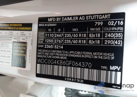 2016 Mercedes-Benz Glc 300 4Matic z USA, uszkodzony, nr VIN WDC0G4KB6GF064370